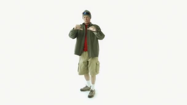 Muž ukazuje palec dolů gesto — Stock video