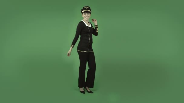 Air hostess doing happy dance — Stock Video