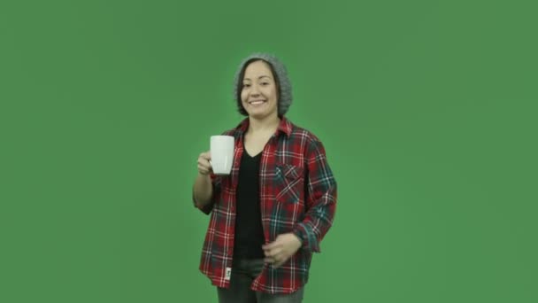 Beyaz casual kız kahve molası — Stok video