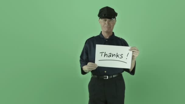 Policeman grateful with thanks sign — Stock Video