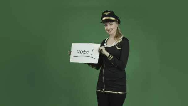 Air hostess with election vote sign — Stock Video