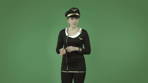 Attractive caucasian air hostess — Stock Video