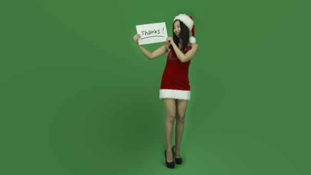 Santa Claus chica con signo de agradecimiento — Vídeo de stock