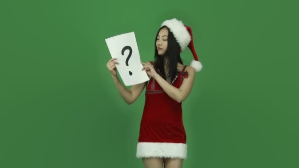Santa claus girl with question mark sign — Stock Video