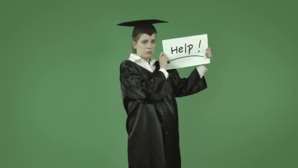 Graduate student with help sign — Stock Video