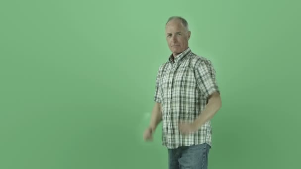 Senior man met Duimschroef opwaarts — Stockvideo