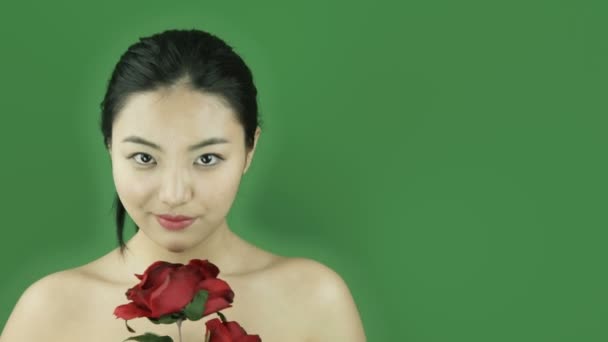 Girl naked beauty with romance rose — Stock Video