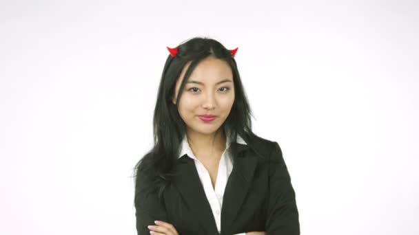 Asian evil demon business woman — Stock Video