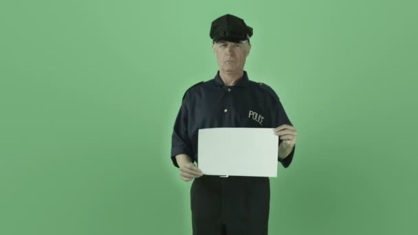 Vintage policeman with blank sign — Stock Video