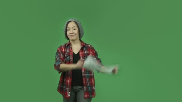 Girl grateful with thanks sign — Stock Video