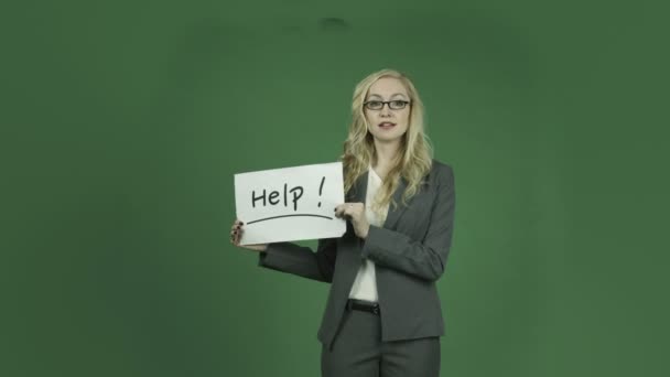 Zakenvrouw met help teken — Stockvideo