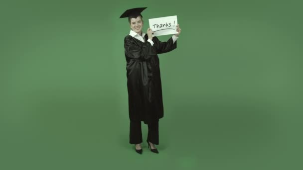 Student grateful with thanks sign — Stock Video