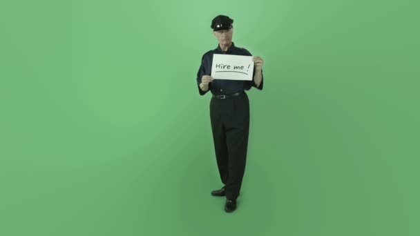 Policeman holding hire me sign — Stock Video