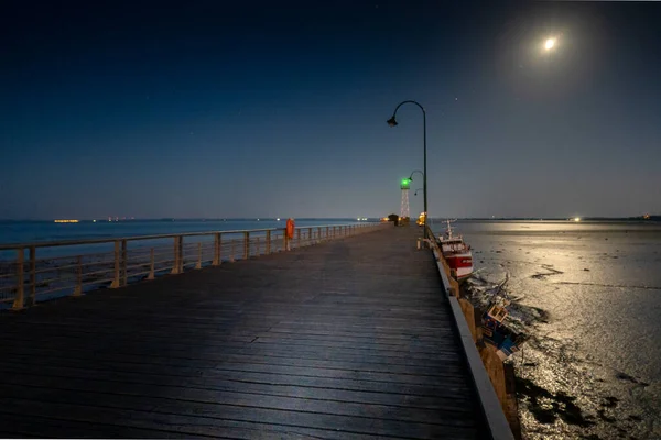 Scenic View Jetty Sea Night Brittany France — Stock Photo, Image