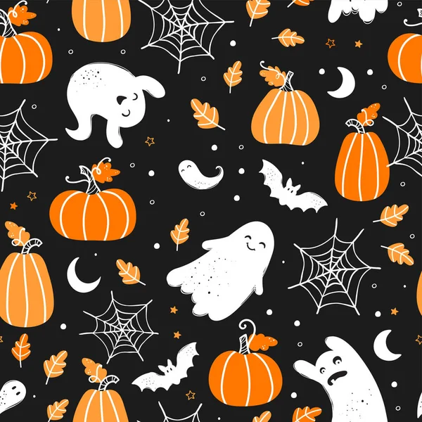 Niedlichen Handgezeichneten Kürbisse Nahtlose Muster Schöne Kritzelhintergrund Ideal Für Halloween — Stockvektor