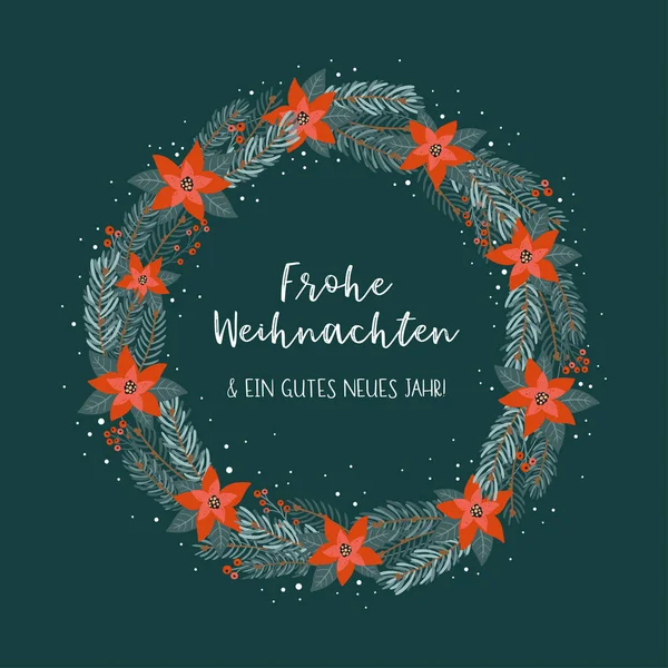 Niedlicher Handgezeichneter Weihnachtskranz Mit Text Frohe Weihnachten Und Ein Gutes — Stockvektor