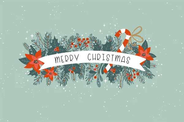 Симпатичный Нарисованный Вручную Написанный Рождественский Дизайн Милые Цветочные Элементы Пуансеттия — стоковый вектор