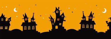 Eğlenceli cadılar bayramı şatoları, kusursuz desenler, afişler, duvar kağıtları, ambalajlar, tekstil - vektör tasarımı