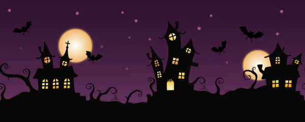 Diversão Halloween Castelos Sem Costura Padrão Ótimo Para Banners Papéis — Vetor de Stock
