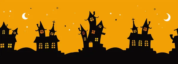 Szórakoztató Halloween Várak Zökkenőmentes Minta Nagy Bannerek Tapéták Csomagolás Textíliák — Stock Vector