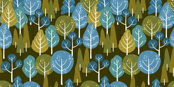 Adoráveis Árvores Coloridas Desenhadas Mão Fundo Madeira Ótimo Para Têxteis — Vetor de Stock