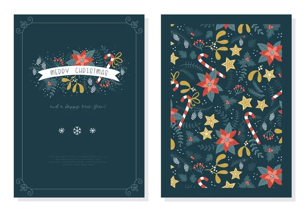Niedliche Handgezeichnete Künstlerische Vorlagen Frohe Weihnachten Karten Designs Mit Zweigen — Stockvektor