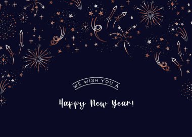 Eğlenceli el çizimi havai fişekler, Yeni Yıl tasarımı, tekstil, ambalaj, pankart, duvar kağıtları - vektör tasarımı