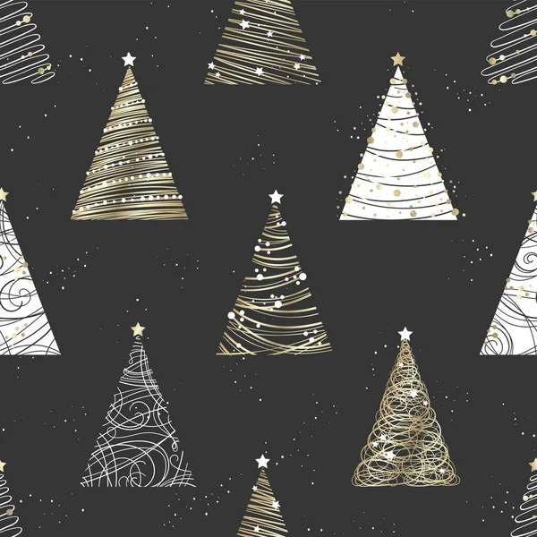 Árvores Natal Elegantes Padrão Sem Costura Desenhado Mão Luxo Geomtrical — Vetor de Stock