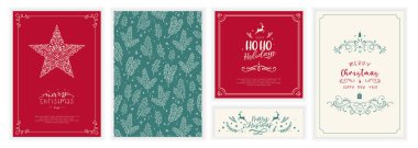 Zarif el çizimi Noel kartı tasarımı, klasik elementler, kartlar, davetiyeler, afişler, duvar kağıtları - vektör tasarımı