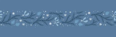 Güzel el çizimi, dalları ve dekorasyonu olan kusursuz noel deseni, afişler, duvar kağıtları, kartlar, tekstil - vektör tasarımı