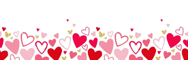 Niedliche Handgezeichnete Herzen Nahtlose Muster Schöne Romantische Hintergrund Ideal Für — Stockvektor