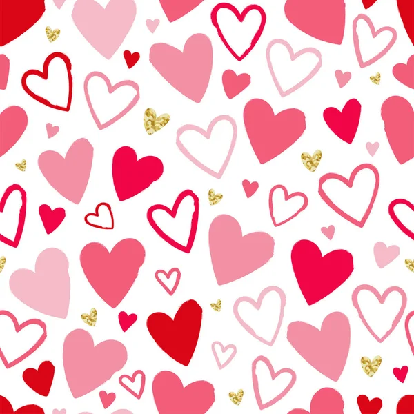Roztomilé Ručně Kreslené Srdce Hladký Vzor Krásné Romantické Pozadí Skvělé — Stockový vektor