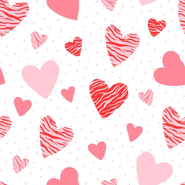 Lindos Corazones Dibujados Mano Patrón Sin Costuras Hermoso Fondo Romántico — Vector de stock