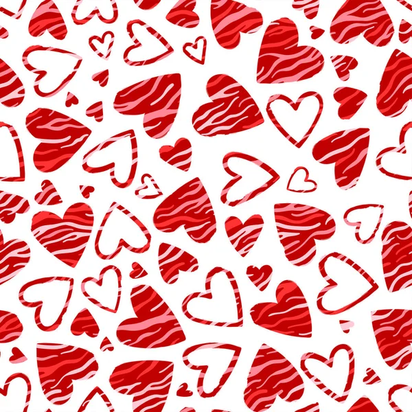 Lindos Corazones Dibujados Mano Patrón Sin Costuras Hermoso Fondo Romántico — Vector de stock