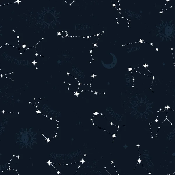 Patrón Sin Costuras Astrología Moda Zodiaco Fondo Dibujado Mano Estrellas — Archivo Imágenes Vectoriales
