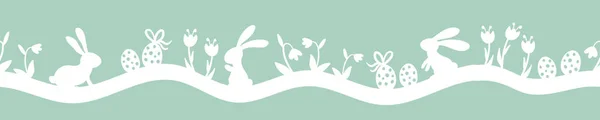 Прекрасный Ручной Рисунок Пасхи Бесшовный Узор Каракули Кролики Яйца Цветы — стоковый вектор