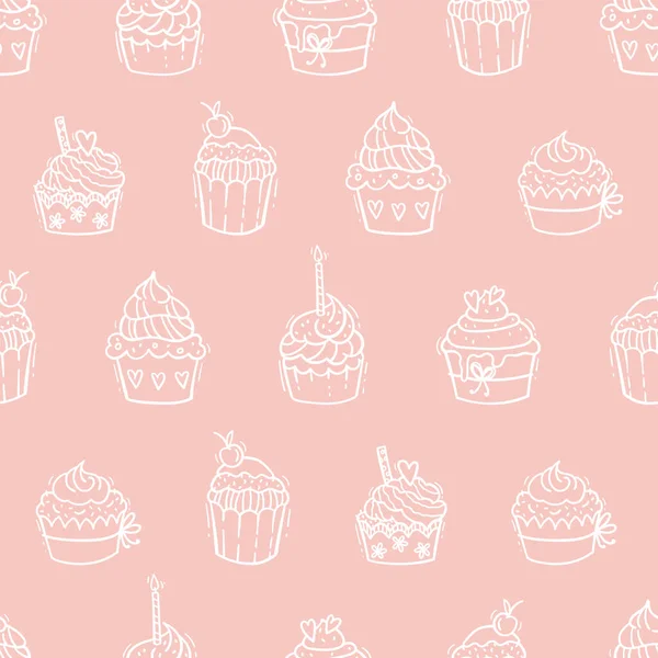 Cute Hand Drawn Cupcakes Seamless Pattern Sweet Background Great Textiles — Stock Vector