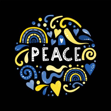 El çizimi Barış şablonu mavi ve sarı, kavram tasarımı