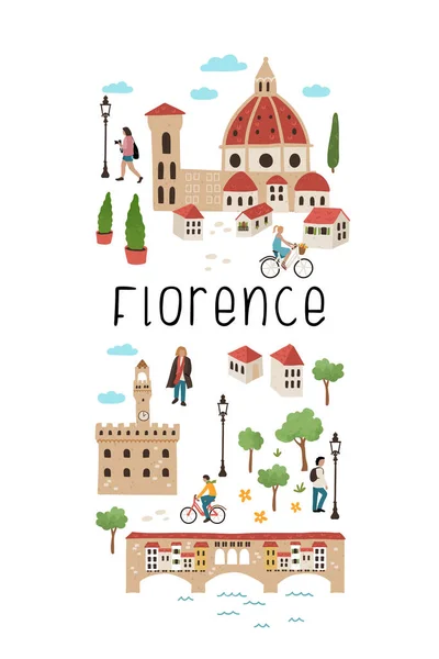 Precioso Mapa Dibujado Mano Florencia Italia Lugares Interés Ilustrados Decoración —  Fotos de Stock