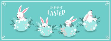Paskalya yumurtasının içinde şirin tavşanlar olan Paskalya tasarımı, afişler, davetiyeler, kartlar - vektör tasarımı için harika.