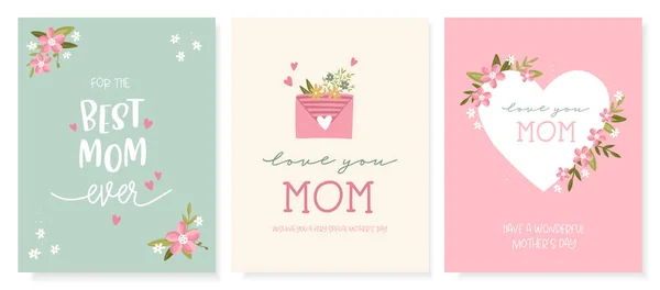 漂亮的手绘母亲节设计 可爱的花朵和笔迹 很适合卡片 邀请函 矢量设计 — 图库矢量图片