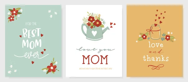 漂亮的手绘母亲节设计 可爱的花朵和笔迹 很适合卡片 邀请函 矢量设计 — 图库矢量图片