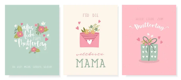 Linda Mão Desenhada Desenhos Dia Das Mães Flores Bonitos Caligrafia —  Vetores de Stock