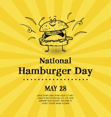 Ulusal Hamburger Günü vektör tasarımı, el yapımı Burger. Eski tarz, web pankartları, duvar kağıtları, davetiyeler - vektör tasarımı için harika