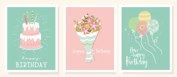 Lustige Handgezeichnete Partykarten Designs Schöne Vorlagen Ideal Für Geburtstagsfeiern Banner — Stockvektor
