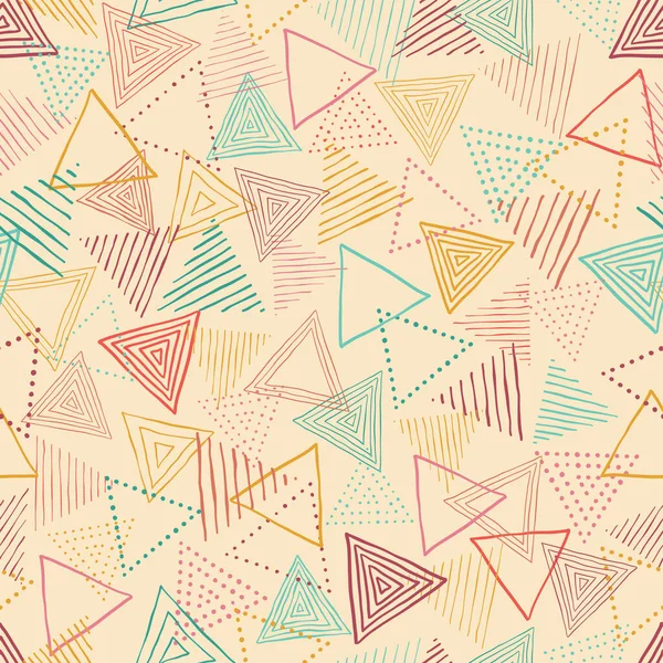 Patrón Divertido Colorido Sin Costuras Con Triángulos Dibujados Mano Ideal — Vector de stock