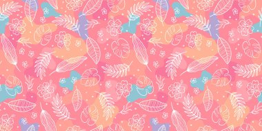 Şirin el çizimleri botanik desensiz, egzotik yapraklar karalamak, yaz tekstil ürünleri, afişler, duvar kağıtları, ambalajlar - vektör