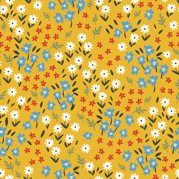 Schöne Handgezeichnete Florale Nahtlose Muster Niedliche Doodle Blumen Ideal Für — Stockvektor