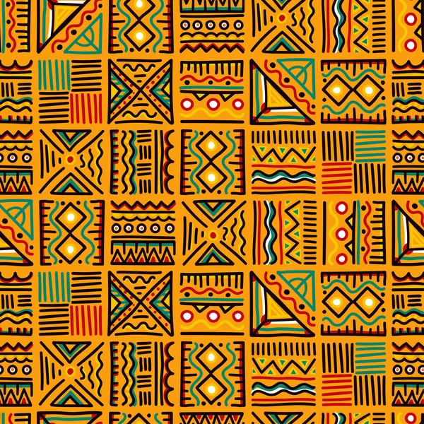 손으로 추상적 민족적 아프리카 포장지 무늬에 — 스톡 벡터