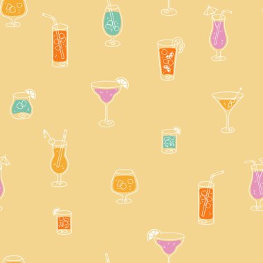 Eğlenceli karalama kokteyller, kusursuz desenler, şirin komik stil, tekstil, afişler, duvar kağıtları, ambalajlama - vektör tasarımı